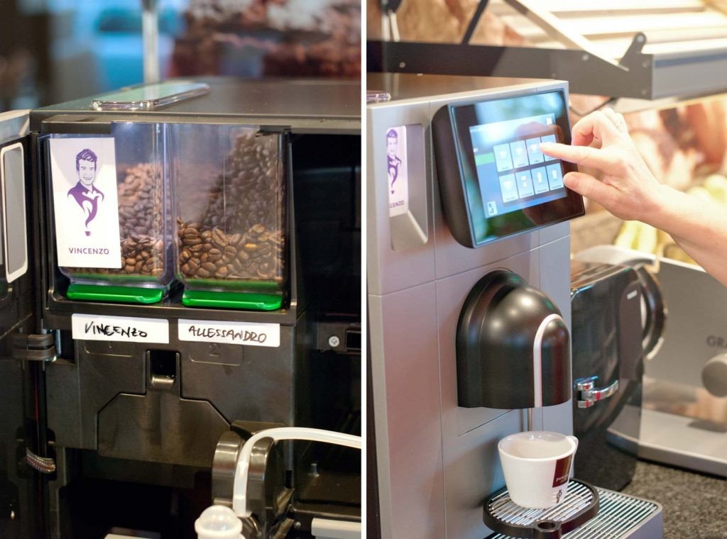 Kaffeevollautomat von Bevero in einer Bäckerei mit Punero Kaffeebohnen