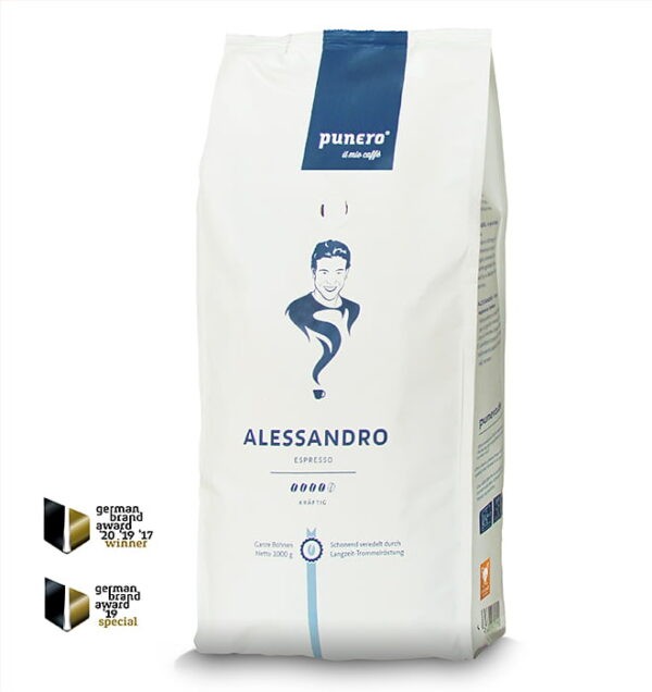 Kaffeebohnen Punero Alessandro 1 kg Packung bei Bevero