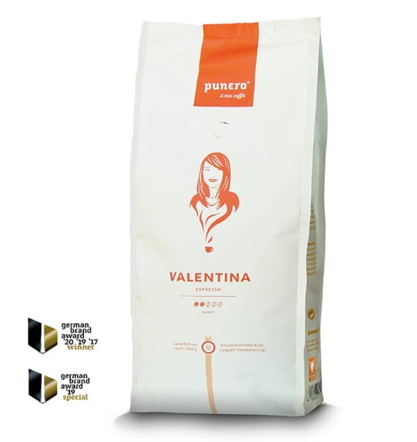 Kaffeebohnen Punero Valentina 1 kg Packung bei Bevero