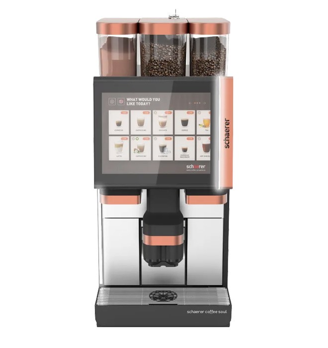 Bevero Kaffeevollautomat Schaerer Coffee Soul auf dem weißen Hintergrund Frontansicht